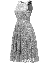 IVNIS Vestido de dama de honor con cuello halter y encaje floral, sin mangas, para cóctel