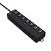 7-Port USB Hub, iXCC SuperSpeed USB 3.0 25W Extension Hub with Individual On/Off Port Switches and Power Adapter - Black