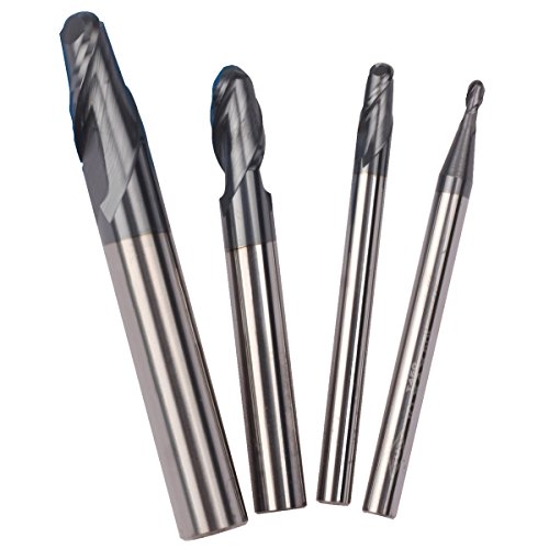 Ougar8 Radius 1 2 3 4mm CNC Carbide Milling Cutter 2 Flutes Center Cutting Premium Ball nose Endmills Finishing End Mill Long Shank Spiral deep Slotting Router Bits Wood Lathe Tools(4pcs) - Thumbnail 6