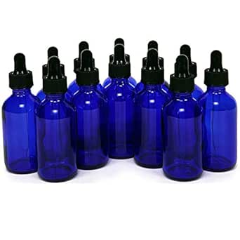 10 botellas de vidrio azul cobalto con cuentagotas de cristal