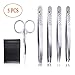 Tweezers Set 5-piece - pureGLO Professional Stainless Steel Slant and Pointed Tip Tweezer and Scissors Set - Best Precision for Eyebrow, Ingrown Hair, Splinter, Blackhead and Eyelash Extensions