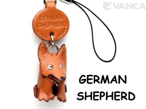 German Shepherd Leather Dog mobile/Cellphone Charm VANCA CRAFT-Collectible Cute Mascot Made in Japan