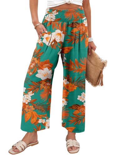 Angerella Women's Palazzo Lounge Pants Stretchy Wide Leg Casual Pants Comfy High Waist Flowy Boho Beach Pants S-3XL,Green XLarge at Amazon