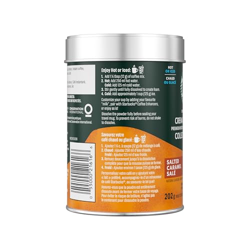 STARBUCKS Crema Collection Salted Caramel Premium Instant Coffee Mix, 202 g | Smooth & Buttery with a Creamy Foam Finish, Enjoy Hot or Iced