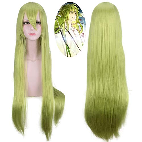Junww Fate/Grand Order Cosplay Lancer Enkidu 100cm Green Long Synthetic Hair Cosplay Wigs hair grand