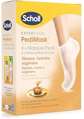 PediMask, Mascarilla para Pies Suaves con Miel de Manuka, Urea y Karité, Hidratación Profunda, Calcetines para Pies con Callos, Durezas y Grietas, Embalaje y Mascarilla Reciclables, 4 Pz