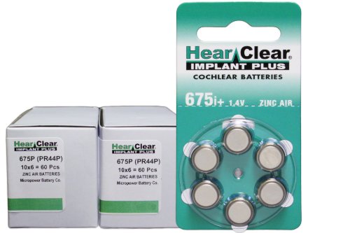 HearClear Cochlear Implant Batteries Size 675P , P675HP (120 Batteries)
