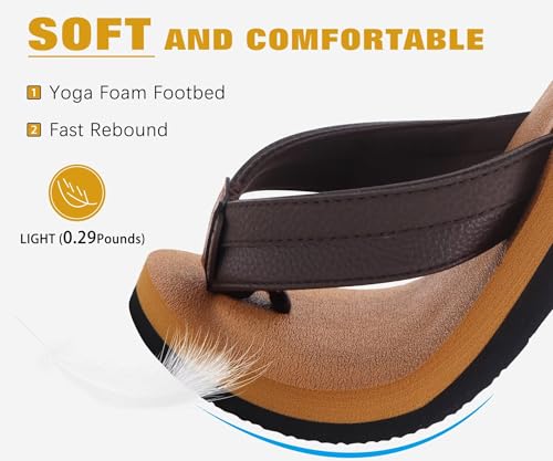 Coface Men's Summer Yoga Mat Flip Flops Beach Sandals Summer Leather Casual Slippers with Arch Support
