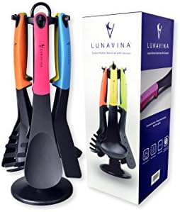 Kitchen Utensil Set Cooking Tools with Rotating Carousel Elevated Handles 6 Piece Tool Gadget Set Heat Resistant Non-Stick Silicone Cookware FDA Approved Dishwasher Safe
