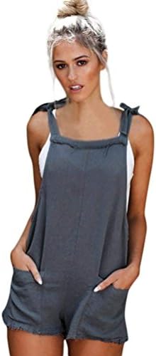 WuyiMC Women's Strap Overall Casual Bib Stripe Pocket Playsuit Pants Short Romper Jumpsuit Trousers