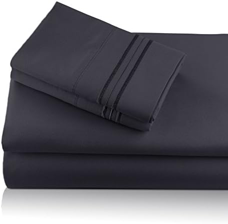Prime Amazon Day - Caravalli Bamboo Bed Sheet Set, Bradford Charcoal Black 4 Piece King Size Sheets, Deep Pocket Fitted Sheet with Flat Sheet & 2 Pillowcases Hypoallergenic Sheets w/Infused Aloe Vera