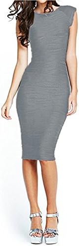 Yincro Women's Midi Dresses Sleeveless Knee Length Party Evening Dress(Gray-M)
