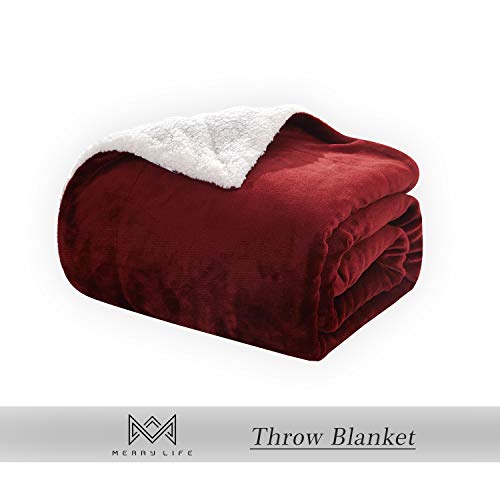MERRYLIFE Decorative Sherpa Throw Blanket Ultra-Plush Comfort | Soft, Colorful | Home, Couch, Outdoor, Travel Use (60" 70", Burgundy)