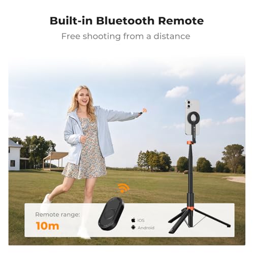 K&F CONCEPT Magnetic Mobile Phone Tripod with Remote Shutter, 1.8 m Portable Extendable Selfie Stick, Double-Sided Magnet, Made of Aluminium Alloy, Compatible with iPhone/Samsung/Android Mobile Phones