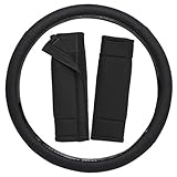OxGord Sport Mesh Steering Wheel Cover and Seat Belt Pad Set for the Ford Probe Hatchback in Solid Black Mesh