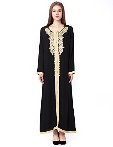 Muslim kaftan dubai long sleeve dress with embroidery for women Islamic clothing...