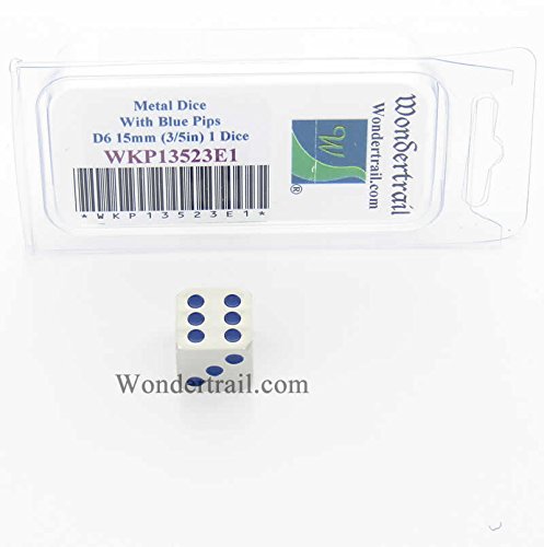 Metal Dice with Blue Pips D6 15mm (3/5in) Pack of 1 Wondertrail