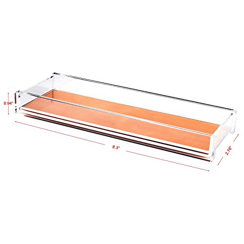 Zodaca [Deluxe Acrylic Design] Pencil Pen Tray Desktop Organizer, Clear/Rose Gold - Thumbnail 3