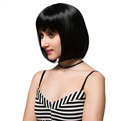 14'' Straight Short Hair Flapper Bob Wigs with Flat Bangs Cosplay Wig