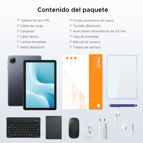 Luzglo P10 Tablet Android 16, Tablet 10 Pulgadas 48GB RAM+128GB ROM/2TB TF, Gemini AI, 90Hz Screen, 7000mAh, 5W OTG, 5G WiFi, Face ID, OTG, GPS, 3.5mm, Widevine L1, Tableta con Teclado y Lapiz, Gris