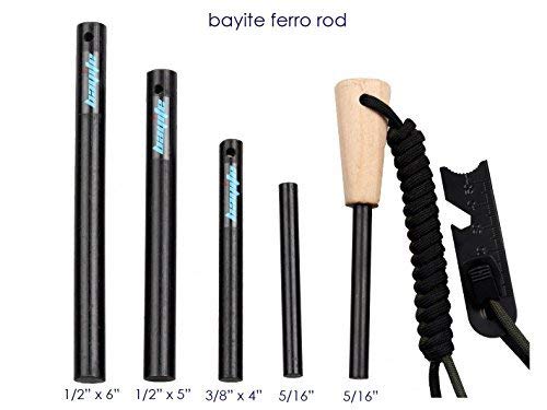 bayite 3/8 x 4 Inch Drilled Survival Ferro Rod Flint Fire Starter with Toggle Lanyard Hole