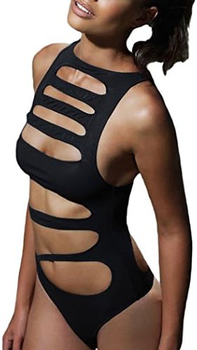 UpU Womens Classic Black Slashed Cut out Monokini Size L