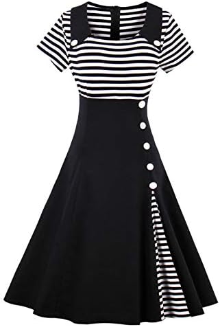 Women's 40s 50s 60s Fancy Dresses,Retro Vintage A-Line Style Ball Gowns,Cotton Swing Dress for Rockabilly Evening Formal Cocktail Party, Multicolor, S-Plus Size 4XL