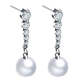 925 Sterling Silver Cubic Zirconia Stud Dangle Pearl Earrings for Women Drop Wedding Earrings