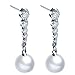 925 Sterling Silver Cubic Zirconia Stud Dangle Pearl Earrings for Women Drop Wedding Earrings