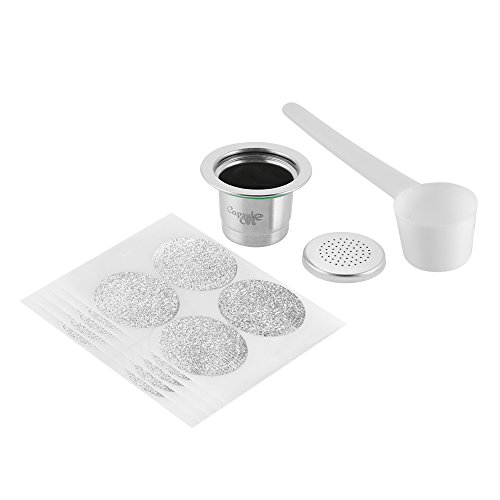 Sun3druckerCapsulone Stainless Steel Refillable Pods with 1x Stainless Steel Filter Cap + 20x Sticker Filter Cap for Nespresso Machines