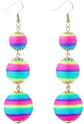 VK Accessories Thread Ball Dangle Earrings Thread Dangle Earrings Soriee Drop Earrings Beaded Ball Ear Drop Bright Color