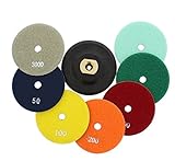 ABN 4-Inch Wet/Dry Diamond Polishing Pads, 8 Piece Set with Buffer, Rubber Backer for Granite, Stone, Marble, Travertine