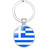 vmcoatdu Greece National Flag Key Chain Keyring Gift Men Women Keychain Stainless Steel and Inlaid Glass Materials