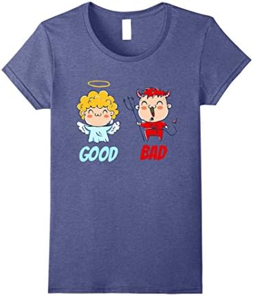 Womens Angel and devil Good and bad Costumes angel and devil tee Small Heather Blue