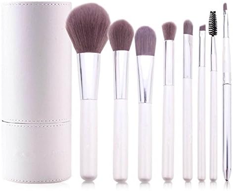 #1 8 Piece Premium Makeup Brush Cosmetic Set w/ Leather Case by NatureWear - For Eye Shadow, Blush, Concealer (White) Made with Natural &amp; Synthetic Hair Blend Super Silky Glossy Wooden Handles (white)