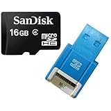 SanDisk 16GB 16G microSD microSDHC SD SDHC Card Class 4 C4 with SD Adapter (BULK PACK) + R10B USB Micro Card Reader / Writer