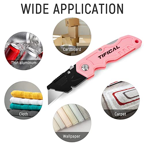 TIFICAL 4 Pack Box Cutter Folding Utility Knife, Extra 10 Blades