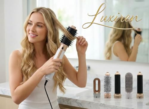 Luxiren 6 in 1 Brushless Hair Dryer | 6 in 1 Air Styler | High Speed Motor | Intelligent Temperature Control | 6 Styling Accessories | Lightweight, Quiet, Professional (Blue)