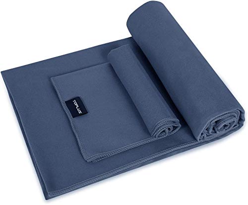 TOPLUS Yoga Towel - Sweat Absorbent Non-Slip Hot Yoga Towel + Hand Towel 2in1 Set, Microfiber, Super Soft, Best Yoga Mat Towel for Bikram Hot Yoga, Pilates, with Carry Bag (Navy, 68"X24")