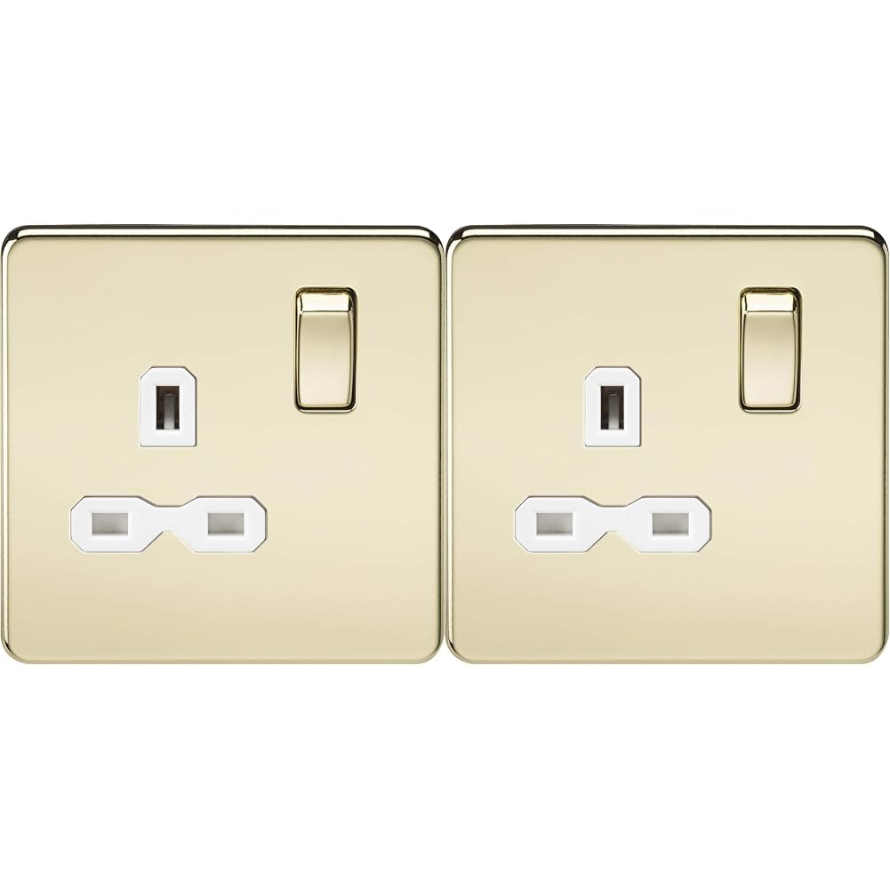 Knightsbridge SFR7000PBW Screwless 13A 1G Dp Switched Socket-Polished Brass with White Insert (Pack of 2)