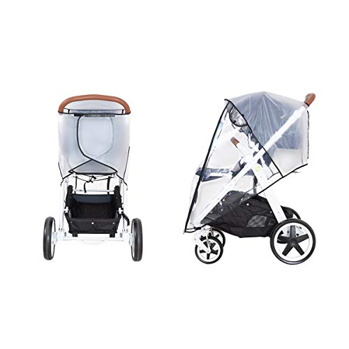 Hrzeem Stroller Rain Cover Stroller Cover Universal Baby Stroller Weather Shield with Storage Pouch EVA Clear Zip Front Opening Waterproof Windproof Protection Easy to Install for Outdoor Use (Black)