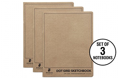 Koala Tools | Large Bullet Journal - Multi-Use Dot Grid Sketchbook (3 pack) | 7.75" x 9.75", 60 pp. - Durable Kraft Cover with 1/4" Dotted Grid