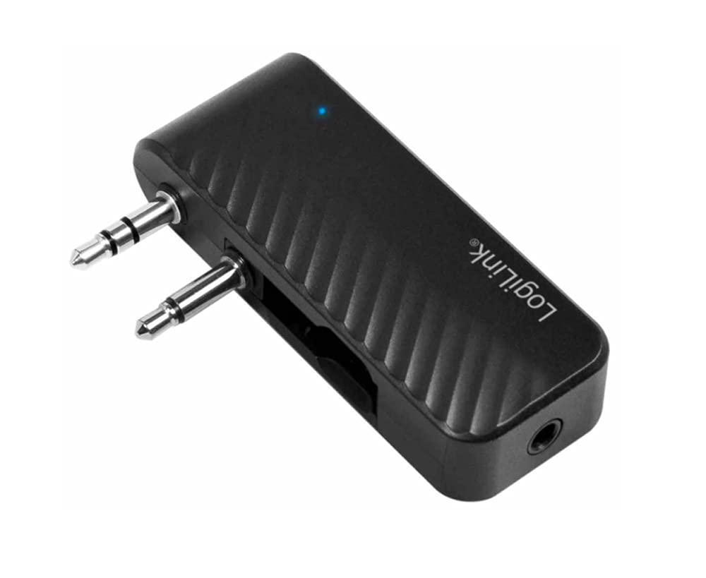 LogiLink BT0061 Bluetooth 5.1 Audio Transmitter with Additional AUX Output (for Wired Headphones) and Aeroplane Plug, Black, 6.1 x 3.9 x 1.3 cm