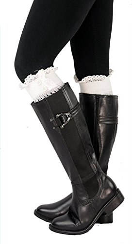 Yanekop Soft Cotton Lace Trim Boot Cuff Boot Socks Topper Cuff Cute Leg Warmers(White)