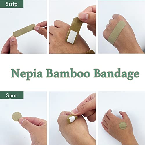 Nepia 100PCS Tin Boxes Bamboo Bandages for Sensitive Skin, Eco Friendly Hypoallergenic Adhesive Bandage, Latex Free Bandage Family Pack, Compostable, Biodegradable, Sterile, Flexible & First Aid