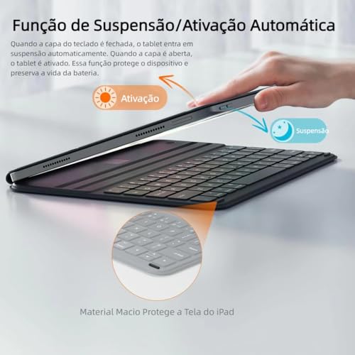 Teclado Smart para iPad A16 11ª Geração (Modelos A2696/A2757/A2777),Compatível com iPad 10ª Geração 10.9" Polegadas 2022 (A3354/A3355/A335) (Cinza)