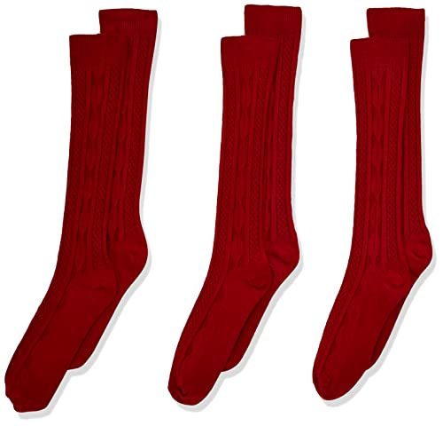 Jefferies Socks Girls 2-6X School Uniform Cable Knee High 3 Pair Pack, Red, Sma…