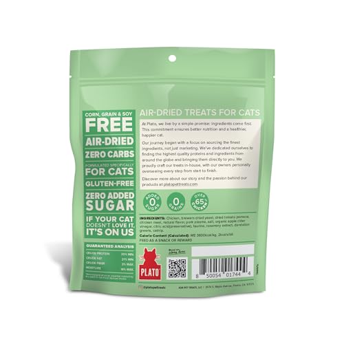PLATO PET TREATS CAT TREATS – SINGLE INGREDIENT, HEALTHY CHICKEN CATNIP TREATS FOR INDOOR CATS – AIR DRIED – 2.5 OZ