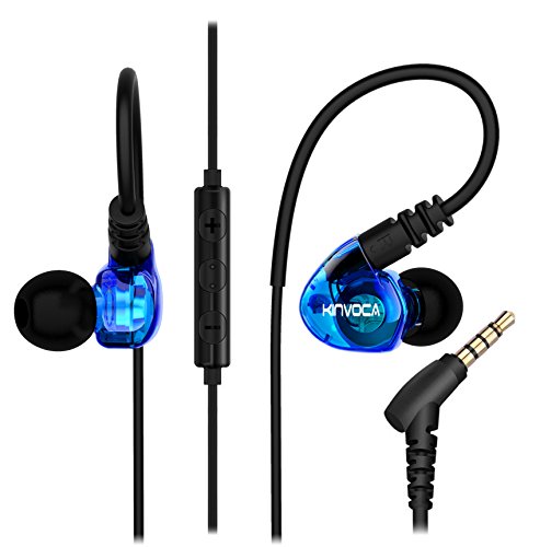 KINVOCA Running Headphones Over Ear in Ear Noise Isolating Sweatproof Sport Earbuds Earphones with Remote and Mic Earhook Wired Stereo Workout Ear Buds for Jogging Gym