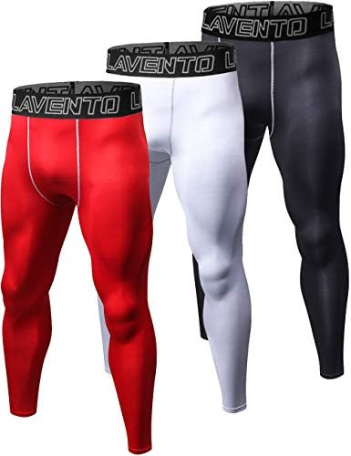 Lavento Men's 3-Pack Compression Running Tights Workout Base Layer Leggings